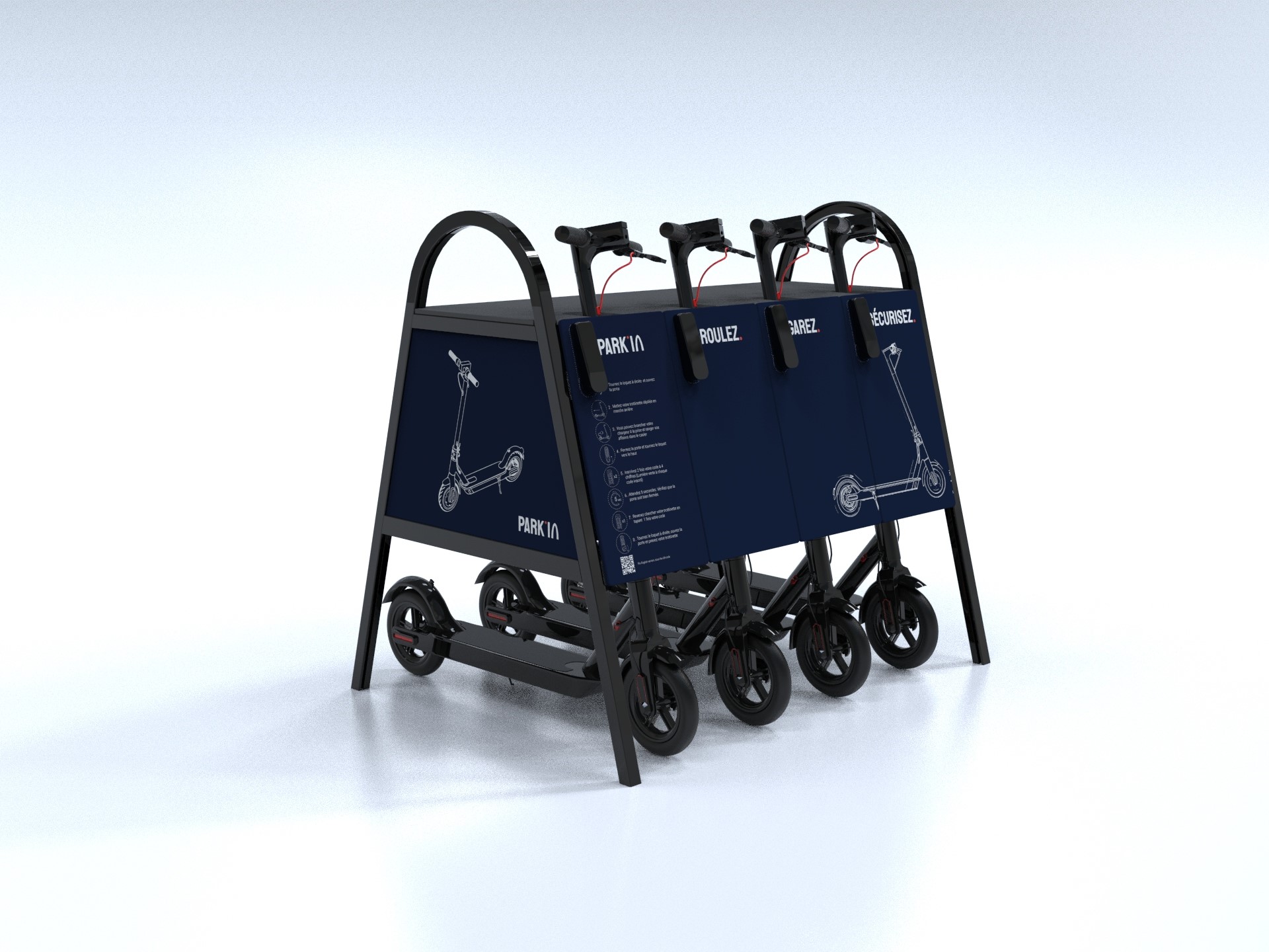 Station Park'Easy accueillant plusieurs trottinettes électriques